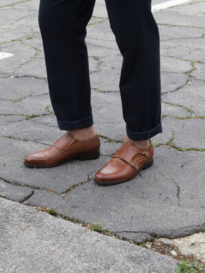 Kožené hnedé pánske topánky v štýle “monk“ | Lavard