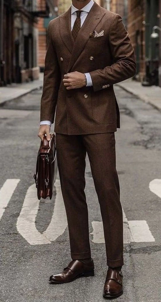 Muž v hnedom obleku | Business formal dress code | Zdroj: https://pin.it/4aCxQd8