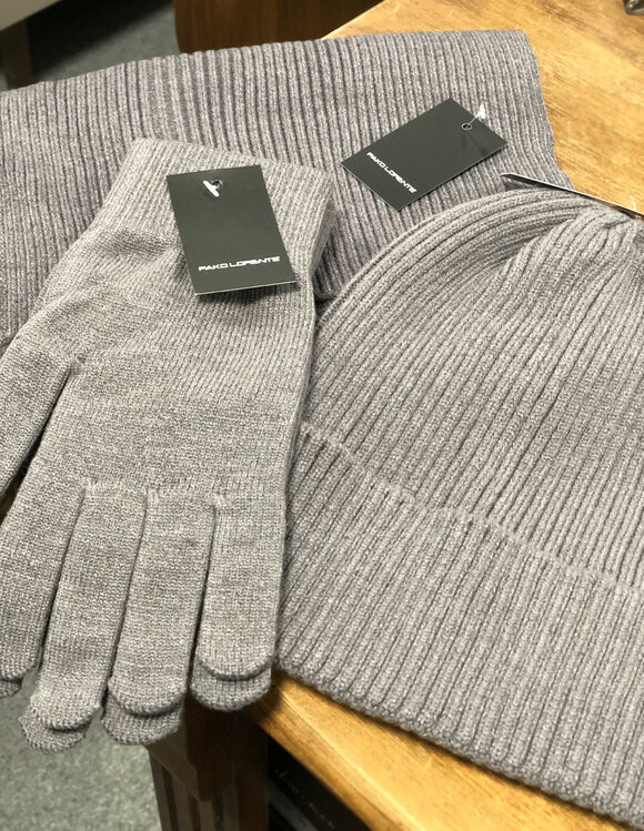 pánsky zimný set pod stromček šál rukavice a čiapka sivý set